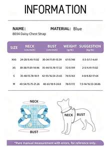 Pet Harness & Leash Set, Summer Cute Pink Daisy Pattern, Soft Lightweight Design, Adjustable Buckle, Breathable Mesh, For Puppies & Small Dogs - Baby Blue - View 4