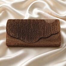 Bolso Clutch de Fiesta Plisado con Brillos y Solapa Ondulada - Bronce - Ver 1