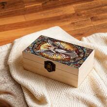 1pc Wooden Storage Box With Painted Glass Style Angel Pattern, Gift Box, Prayer Box, Small Item Organizer, Jewelry Storage Box, Suitable For Home, Office, Altar Decoration, Souvenir Box, Country Style And Religious Home Decor - Multicolor - View 5