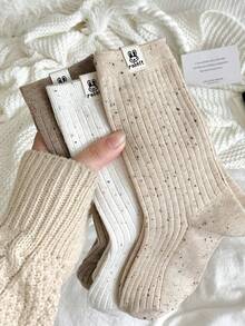 1/4 Pair Women's Solid Color Mid-Calf Socks, Casual, Breathable And Fashionable Women's Ankle Socks And Tights, Warm Winter Socks, Rabbit Pattern Design, Suitable As Christmas Gift. - Multicolor - View 4