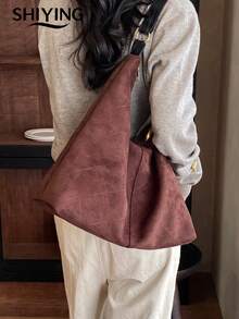 1pc Solid Color Suede New Women's Backpack, Shoulder Bag, Fashionable Large Capacity Crescent Bag, Zipper Closure, Suitable For Commuting, Shopping, Dating, Shopping - Multicolor - View 10
