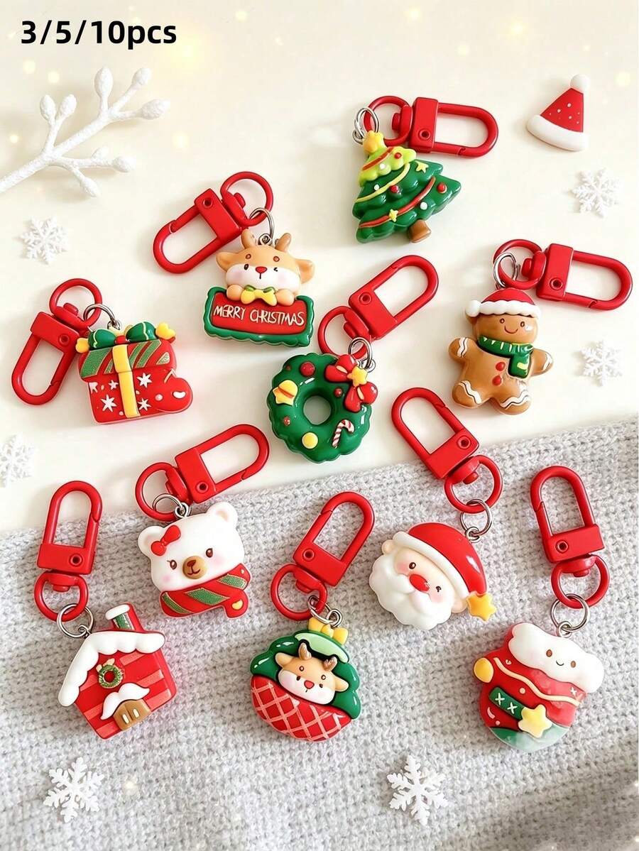 10/5/3pcs New Christmas Keychains, Cute Earphone Case Pendant, Bag Charm For Girls And Students, Gift Accessory For Best Friends - Multiple Styles - View 1