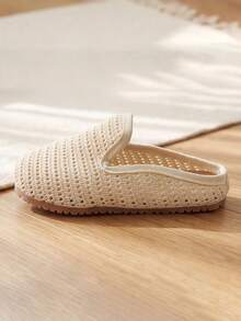 Zapatillas tipo mule para niña, de moda, con calado de malla, estilo lazy, slip-on, antideslizantes, suaves, planas, transpirables, para interior y exterior, primavera y verano - Albaricoque - Ver 3