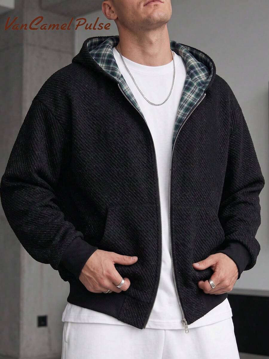 Vancamel Pulse Men's Solid Color Hooded Versatile Jacket, Outdoor Hiking Climbing Warm Sports Coat - Black - View 1