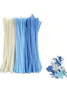 100/300/321pcs Blue And White Pipe Cleaner Flower Set, Upgraded DIY Craft Kit, Suitable For Mother's Day, Graduation, Valentine's Day And Holiday Gifts, Wool Core Craft Set, Blue And White Pipe Cleaner Flower Set - A - View 1