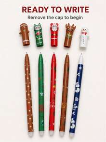 1pc/5pcs/20pcs Christmas Theme Erasable Ballpoint Pens, With Santa Claus, Christmas Tree, Snowman Designs, Erasable Writing Mistakes/Suitable For Note-Taking/Neutral Pens, Christmas Gifts For Children/Classmates/Friends/Colleagues - Multicolor - View 2