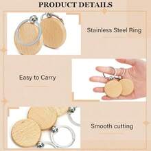 10pcs Wooden Round Keychain Tags Key Labels Rings Creative Small Gifts Handmade Crafts Wooden Keychains - Wood Color - View 6