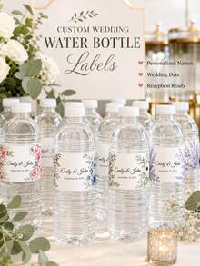 10/20/30pcs Customized Wedding Water Bottle Labels, Personalized Name And Date, Floral Bottle Stickers, Multiple Designs Available, Wedding Reception Supplies, Engagement Party Decor - Multicolor - View 8