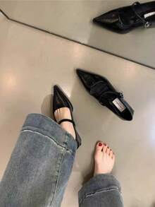 French Vintage Pointed Toe Mary Jane High Heel Shoes Women 2026 Autumn New Style Pointed Toe Fashion Chunky Heel Low Vamp French Vintage Mary Jane Elegant High Heel Pumps Minimalist Premium Commute Versatile Shoes - Black - View 8