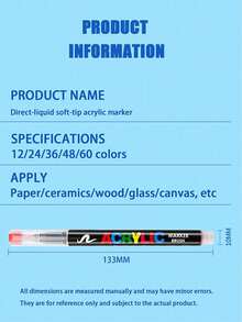 24/36/48/60/72/100/120/168 pièces 24~168 couleurs assorties de marqueurs acryliques liquides avec pointes souples, ensemble de couleurs mixtes, stylos de dessin DIY pour étudiants en art, convient pour la peinture sur roche, la calligraphie, la découpe de papier, l'écriture manuscrite, les cartes de vœux, le carton noir, la peinture sur pierre, le bois, le plastique, la canevas, convient aux étudiants et aux employés de bureau, meilleur cadeau de fête, Nouvel An, Halloween, cadeau de Noël, couleurs aléatoires, emballage aléatoire - A - Voir 6