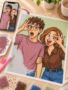 Personalized Photo Diamond Painting, DIY Diamond Art Kit, Turn Your Photo Into Unique Cartoon Style Artwork, Square And Round Acrylic Diamonds, Creative Handmade Gift For Couples, Family, Friends, Birthday And Special Occasions - Multicolor - View 4