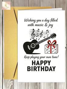 1pc Birthday Greeting Card With Guitar And Music Notes Design, Ideal For Music Lovers, Friends, And Family For Birthday Celebrations And Special Musical Moments - One Size Fits All - View 2