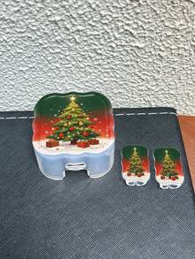 Christmas Tree Pattern 3pcs Set Data Cable Charger Wave-Shaped Protective Cover Compatible With UK Standard 20W Apple Charger, Transparent Anti-Shatter Cover, Protects Phone, 3-Prong Charger, Cable Protective Cover - Multicolor - View 3