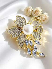 1pc Exquisite Floral Pearl Decorated Brooch, Elegant Luxury Fashion Women's Lapel Pin, Suitable For Wedding, Banquet, Daily Wear, Party Fashion Decorative Accessory - Multicolor - View 3