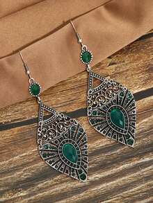 1 Pair Colorful Exaggerated Luxury Vintage Autumn/Winter Full Rhinestone Women's Long Water Drop Earrings - Palace Style - View 16
