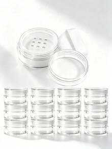48/24/2pcs 10ML Sealed Leak-Proof Powder Dispenser Box, High Transparency Plastic Minimalist Transparent No Pattern Round Wide Mouth With 9-Grid Powder Sieve Spiral Sealed Lid And Flocked Powder Puff, Portable Makeup Refill Storage Empty Powder Jar For Travel, DIY Daily Makeup Storage - Multicolor - View 1