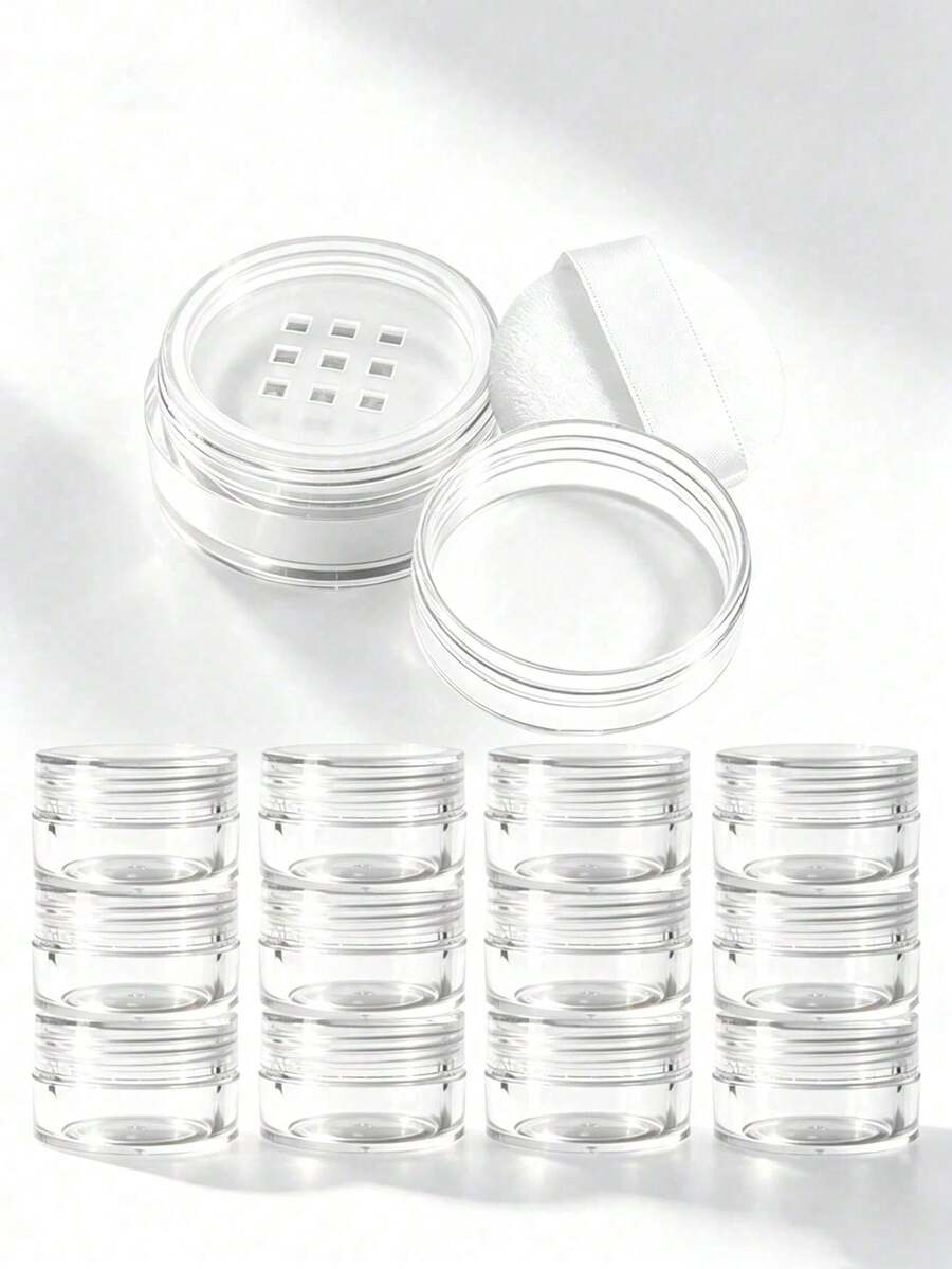 48/24/2pcs 10ML Sealed Leak-Proof Powder Dispenser Box, High Transparency Plastic Minimalist Transparent No Pattern Round Wide Mouth With 9-Grid Powder Sieve Spiral Sealed Lid And Flocked Powder Puff, Portable Makeup Refill Storage Empty Powder Jar For Travel, DIY Daily Makeup Storage - Multicolor - View 1