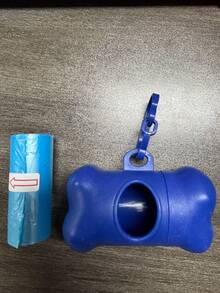 1PC Bone Design Poop Scooper + 2 Rolls/30pcs Disposable Solid Color Dog Poop Bags, Convenient For Outdoor Carrying And Cleaning Pet Waste (Garbage Bags, Unfolded Size 30x22cm) - Blue - View 7