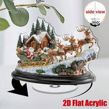 2D Flat Rotating Santa Claus Statue, Sitting On Sleigh With Reindeer, Depicting Snowy Forest Pine Trees And Santa Claus Driving Sleigh Scene, Rotating Base Allows 360 Degree Rotation Display - C - View 2