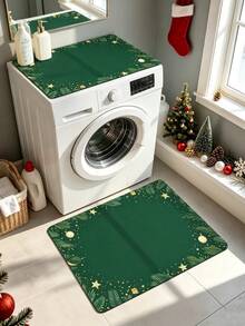 1pc Green Christmas Diatomaceous Earth Absorbent Mat, Washing Machine Pattern Top Cover Pad, Non-Slip Rubber Bottom, Quick-Dry Drainage Mat, Multi-Purpose Protective Pad For Washing Machine, Dryer, Refrigerator, Coffee Station, Modern Kitchen And Laundry Room Home Decor - Green - View 12