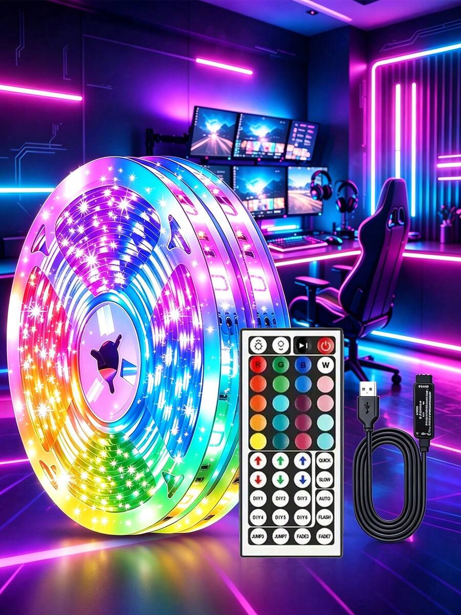 44-Key Remote Control RGB LED Strip Light, Suitable For Bedroom, Living Room, Home Decor, Party Lighting, Color & Mode Adjustable, RGB LED Strip 44-Key Controller Nightlight, Living Room, Kitchen, Christmas Party, Halloween Party, Bedroom Small Nightlight, USB LED Strip, Flexible LED Strip, 1m/2m/3 Meters/5m, Suitable For TV, Computer, Cabinet Backlighting