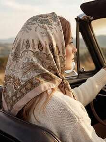 قطعة واحدة وشاح مربع بطبعة بايسلي أنيقة بتصميم أصلي للنساء، مناسب لجميع الفصول، يمكن استخدامه كوشاح أو بطانية رأس أو إكسسوار للشعر وإكسسوار موضة - متعدد الألوان - مشاهدة 2