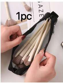 1pc Simple Transparent Visible Large Capacity Mesh Pencil Case, Learning Stationery Small Gift, Student Exam Pen, Neutral Pen And Other Office School Supplies Storage Box, Multi-Functional Lightweight Small Portable Storage Bag - One Size - View 5
