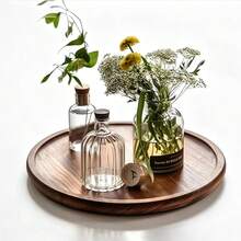 Nampan Bulat Warna Walnut, Serat Kayu Alami dengan Pinggiran Dekoratif, Nampan Bulat Kayu Multifungsi Cocok untuk Meja Kopi, Cangkir Teh, Minuman, Lilin Aromaterapi, Pajangan Vas, Dekorasi Meja Dapur, Ruang Tamu, Kamar Tidur, dan Bangku Kaki di Rumah - MultiWarna - View 6