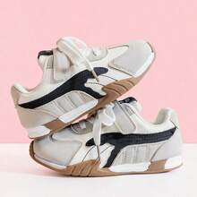 Girls' Fresh Minimalist Beige & Black Hook & Loop Casual Shoes With Side Color Block Design, Suitable For School Daily Wear In Spring And Autumn - Multicolor - View 3