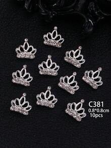 10Pcs 3D Crown Nail Charms, Silver Alloy Rhinestone Crown Nail Art Decorations, Crystal Heart Crown Nail Jewels For DIY Manicure - Multicolor - View 15