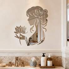 1 Set Acrylic Mirror Wall Stickers, Lotus Girl Shaped Self-Adhesive Mirror Decals, Suitable For Room, Bedroom, Dorm, Bathroom, Dressing Mirror, Soft Mirror Wall Stickers - A - View 2