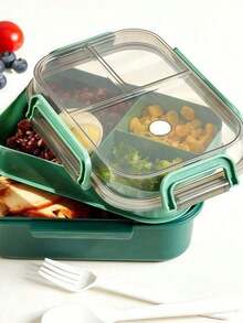 1 Double-Layer Lunch Box - Suitable For Microwave Ovens, Suitable For Large Capacity Rectangular Bento Boxes - With Compartments And Leak Proof Covers, Suitable For Use In Schools, Work, Camping Trips, And Restaurants (Durable And Leak Proof) - Multicolor - View 2