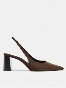 French Elegant Style Pointed Toe Bow Backless Low Vamp High Heel Shoes For Women, Matching Skirts, Single Strap Chunky Heel Closed Toe Sandals - Coffee Brown - View 3