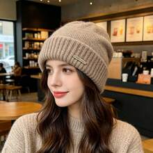 1pc Oversized Knitted Beanie For Women, New Autumn/Winter Style, Versatile, Thickened, Warm, Face-Slimming, Ear-Protecting, Turban Cold Hat - Multicolor - View 2
