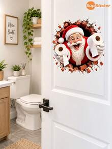 SUPSTICKER Funny Christmas Break Wall Bathroom Wall Sticker, Peel And Stick Removable Holiday Decor, 9.31*12.80 In, 4 Patterns Available - Christmas - View 6