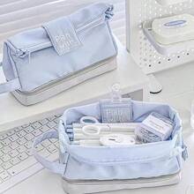 1pc Star & Moon Print Large Capacity Multi-Layer Pencil Case, Portable Stationery Storage Bag For Students - Multicolor - View 7