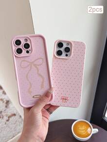 2pcs Polka Dot Print TPU Shockproof Full Coverage Precise Protection Case Compatible With Apple 11/12/13/14/15/16/16Pro/16ProMax/17/17pro/17ProMax/18pro 18ProMax - Multicolor - View 1