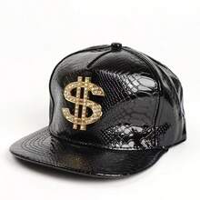1pc Men's Dollar Metal Logo Flat Brim Hip Hop Cap, Leather Party Spring/Autumn Trucker Hat, Large Head Circumference Streetwear Baseball Cap - Multicolor - View 4