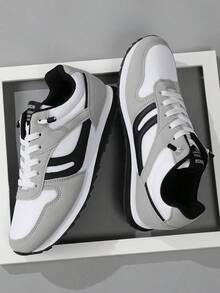 Men's White Grey And Black Color Block Mesh Slip-On Sneakers, Elastic Band Easy On And Off Retro Running Daily Walking Shoes, Also Suitable For Women - white ash - View 1