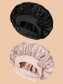 1pc Luxury Silk Satin Sleep Caps, Solid Color, Elastic Hair Protection Caps, Lightweight Comfortable For All-Night Wear, Hair Care, Shower, Gentle Fit To Scalp, For Her - Multicolor - View 1