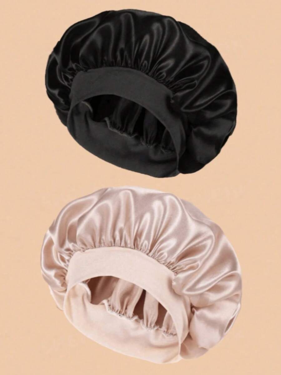 1pc Luxury Silk Satin Sleep Caps, Solid Color, Elastic Hair Protection Caps, Lightweight Comfortable For All-Night Wear, Hair Care, Shower, Gentle Fit To Scalp, For Her - Multicolor - View 1