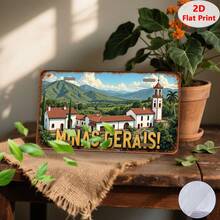 1pc, 2D Flat Printed Vintage Sign, Decorative Plaque And Ornament, Minas Gerais Architecture, Brazil Souvenir, Halloween Decoration Gift, Garage Wall Decor, Home Wall Decor (Random Style) - A - View 5