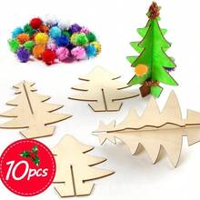 35PCS Christmas Tree Set, Wooden 3D Christmas Tree DIY Craft Kit, Natural Wood Blank Pieces, Holiday Hand-Painted Coloring Material Pack, Creative Decoration, Homemade Desktop Holiday Ornament, Christmas Decoration, Home Decor, Christmas Party DIY Handmade - Multicolor - View 8