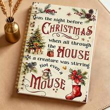 1pc 14*21cm Vintage Christmas Poem Wirebound Notebook, "Twas The Night Before Christmas" Mouse & Xmas Tree Print Journal, Retro Holiday Writing Notepad - Multicolor - View 6