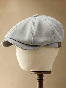 1pc Men's Vintage British Herringbone Newsboy Cap, Autumn/Winter Versatile Warm Baseball Cap, Classic Eight-Panel Design, Suitable For Daily Commute, Street Casual, Outdoor Wear - Grey - View 6