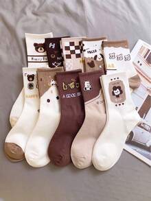 1/5 Pairs Women's Bear Mid-Calf Socks, Soft Comfortable Cute, Personalized Fashionable, Suitable For Home, Commute, Holiday Gift - Multicolor - View 3