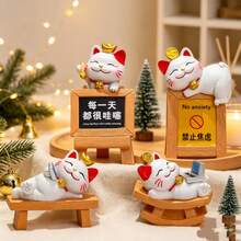 Lucky Cat Mini Figurine With Message Board, Cute Desktop Decor Statue, Office Workspace Stress Relief Ornament, Desk Cabinet Decoration, Creative Gift - Multi-color - View 1