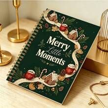 DANPERJI 1pc 14*21cm Merry Little Moments Wirebound Notebook, Dark Green Cover Gingerbread House & Hot Cocoa Print Journal, Cozy Xmas Season Writing Notepad - Multicolor - View 4