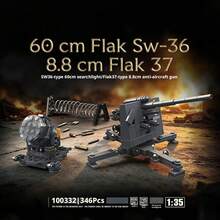 REN ZAI 1:35 Scale Military Building Block Set - 2 Models 346 Pieces - Searchlight/Flak37 Anti-aircraft Gun [Bagged] 346pcs - View 3