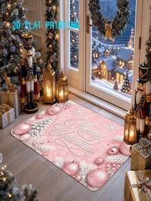 1-Piece Set, 2D Flat Printing, Pink Christmas Style Merry Christmas Entrance Mat, Machine Washable, Easy To Clean Velvet Carpet, Suitable For Home And Outdoor Decoration, Suitable For Lobbies, Bedrooms, Balconies, Gift Home Accessories - A - View 5